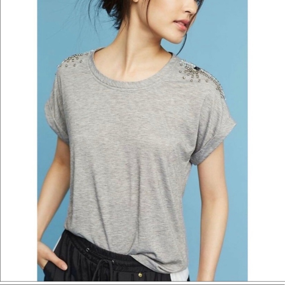 Anthropologie Embellished Shoulder Tee